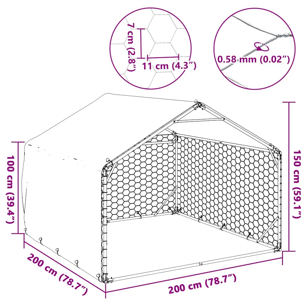 vidaXL Canisa de exterior cu capac 2x2x1,5 m otel galvanizat vidaXL Canisa de exterior cu capac 2x2x1,5 m otel galvanizat