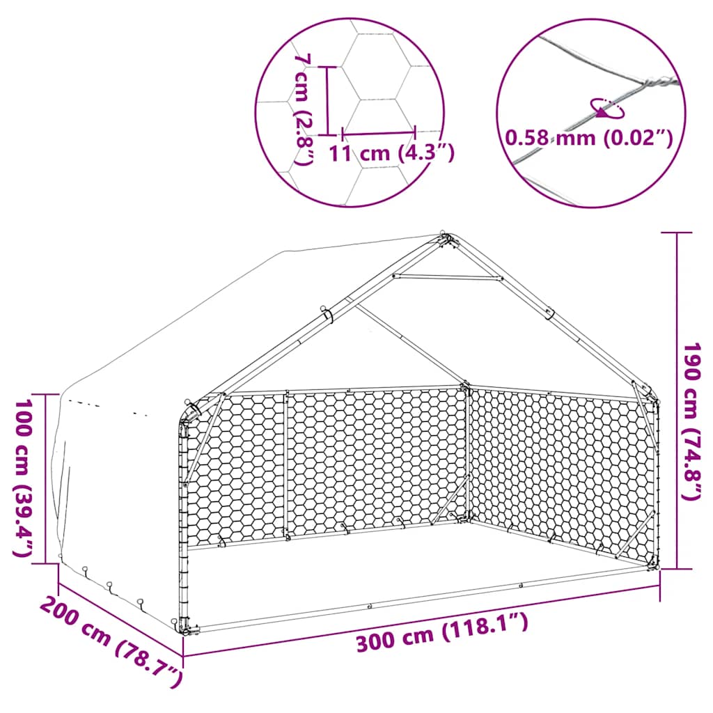 vidaXL Cușcă pentru câini de exterior cu capac 3x2x1,9 m, oțel galvanizat