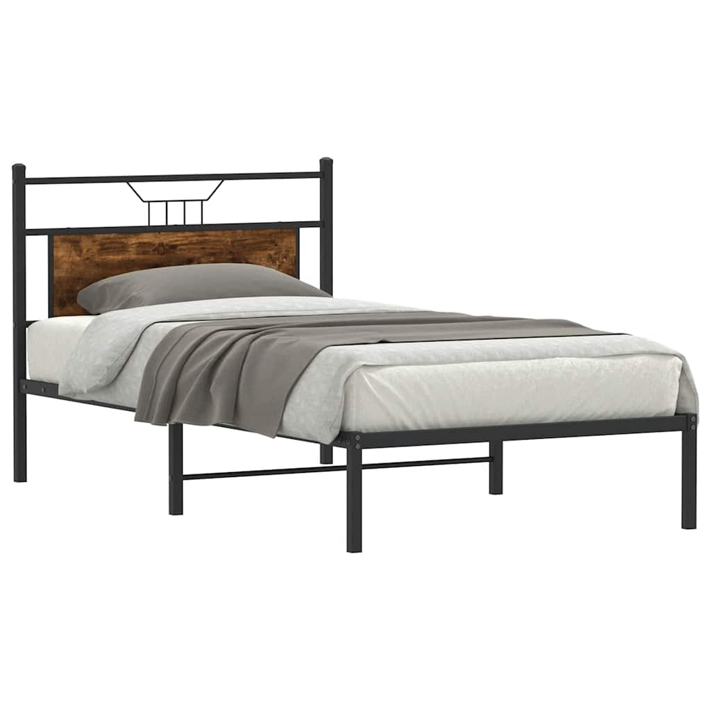 vidaXL Cadru de pat fără saltea Stejar afumat 107x203cm Lemn prelucrat vidaXL Cadru de pat fără saltea Stejar afumat 107x203cm Lemn prelucrat