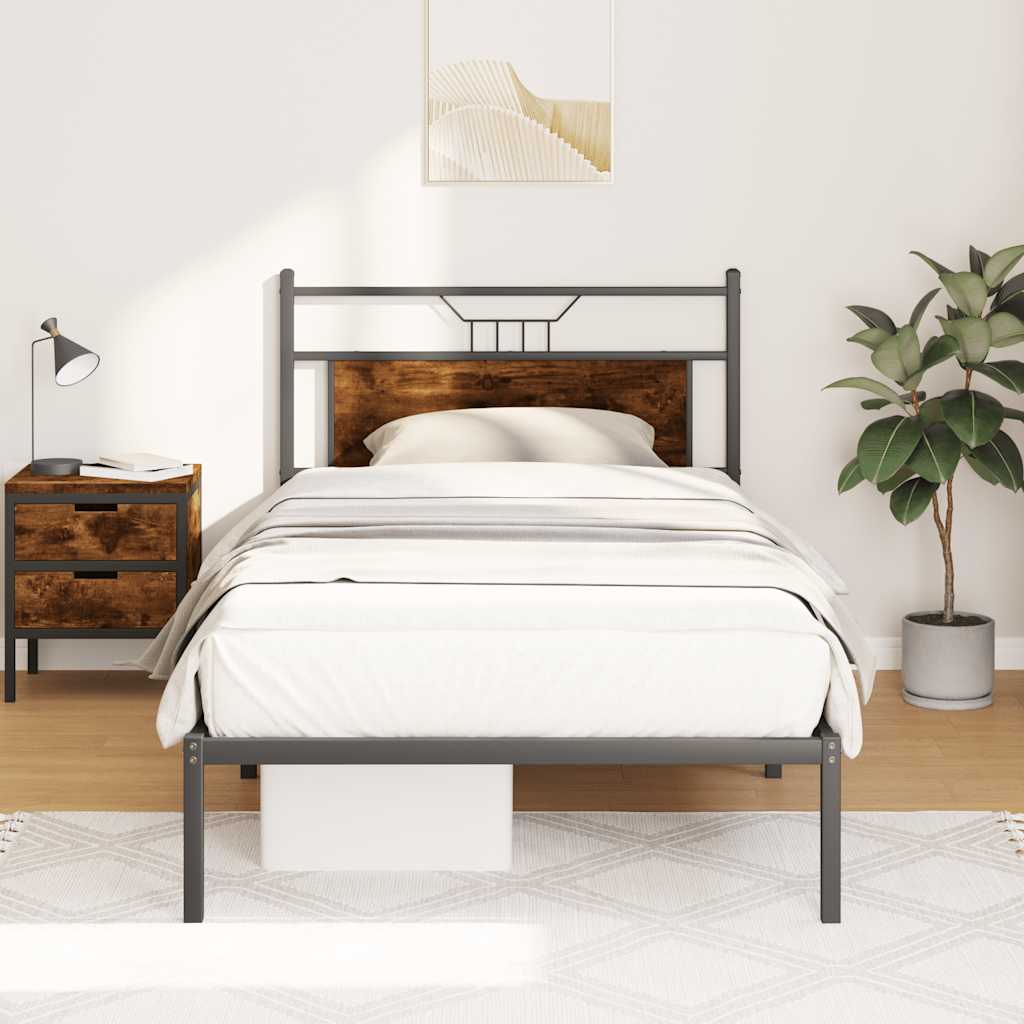 vidaXL Cadru de pat fără saltea Stejar afumat 107x203cm Lemn prelucrat vidaXL Cadru de pat fără saltea Stejar afumat 107x203cm Lemn prelucrat
