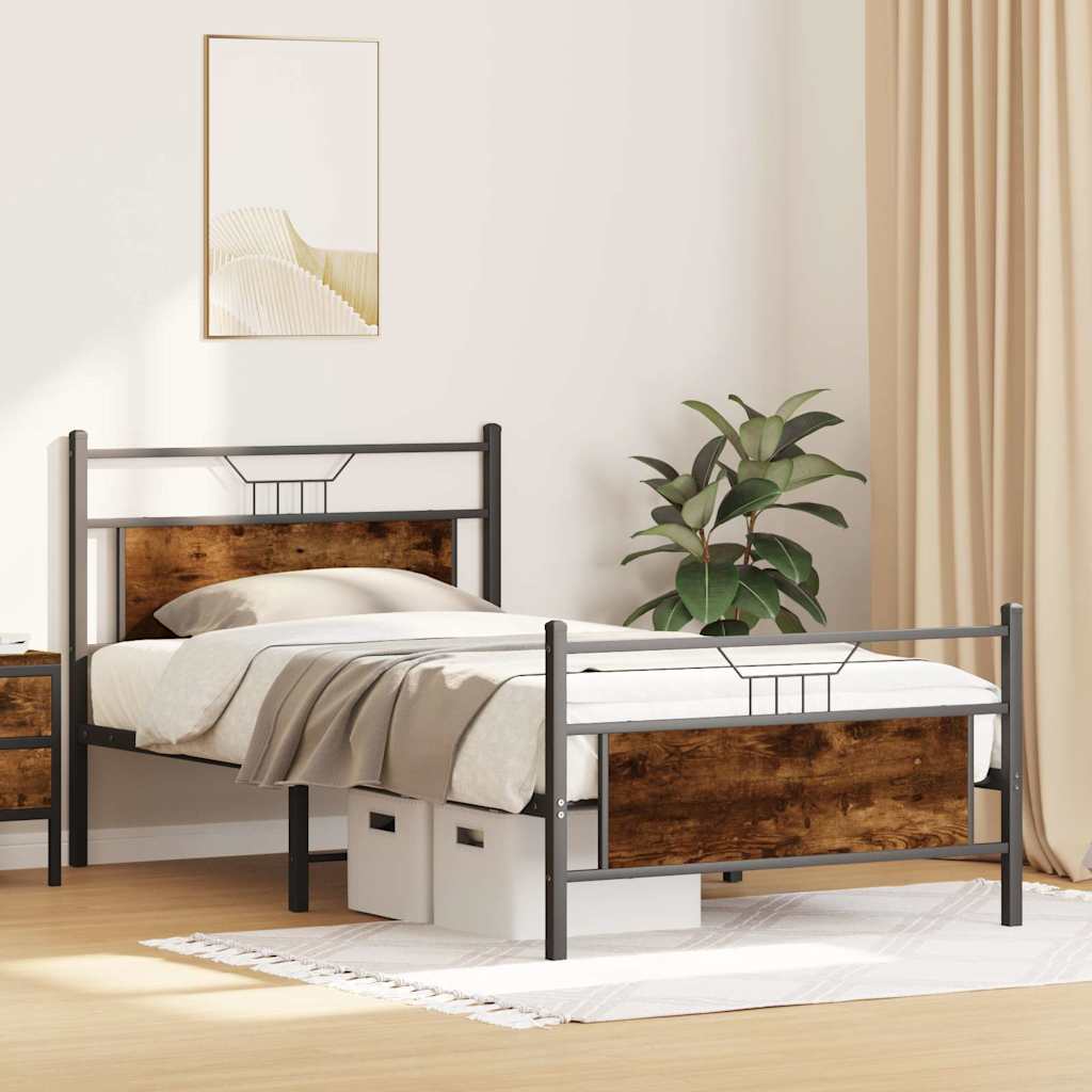 vidaXL Cadru de pat fără saltea Stejar afumat 107x203cm Lemn prelucrat vidaXL Cadru de pat fără saltea Stejar afumat 107x203cm Lemn prelucrat