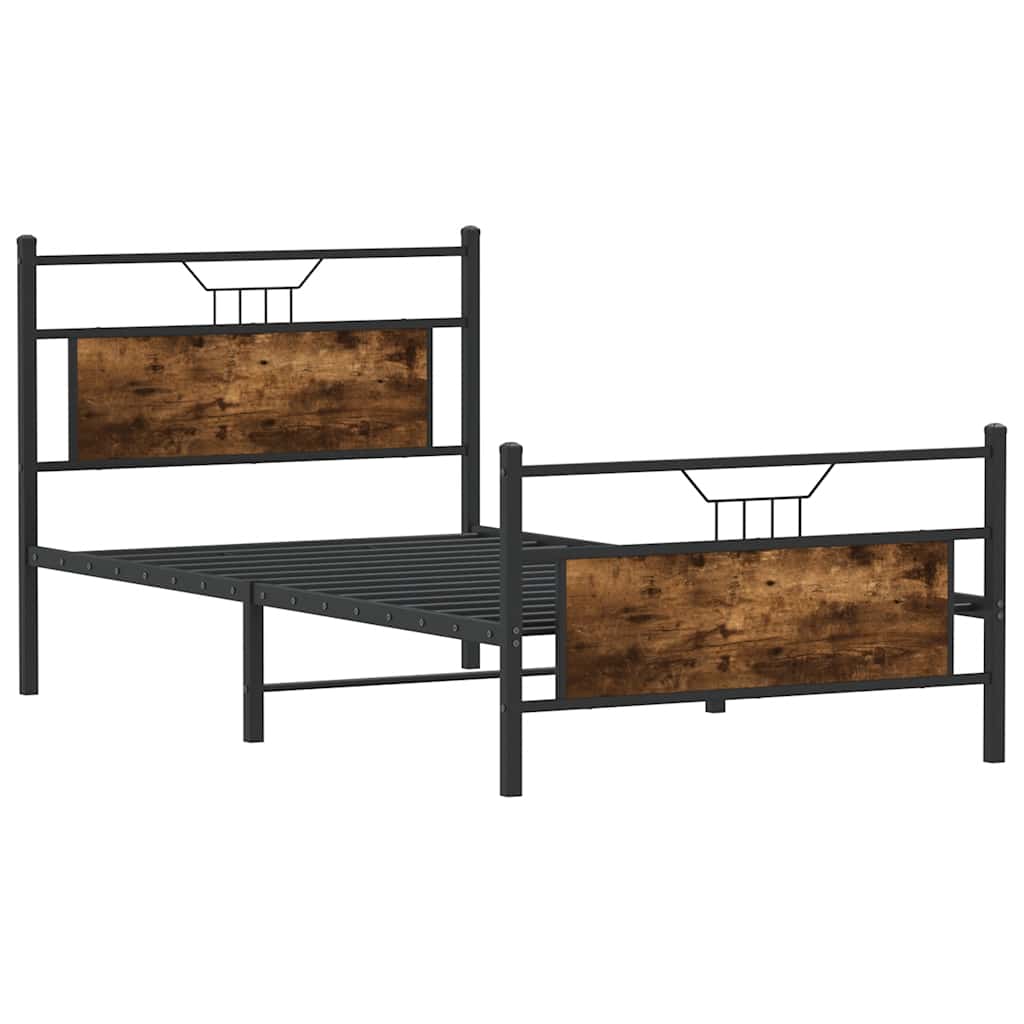 vidaXL Cadru de pat fără saltea Stejar afumat 107x203cm Lemn prelucrat vidaXL Cadru de pat fără saltea Stejar afumat 107x203cm Lemn prelucrat