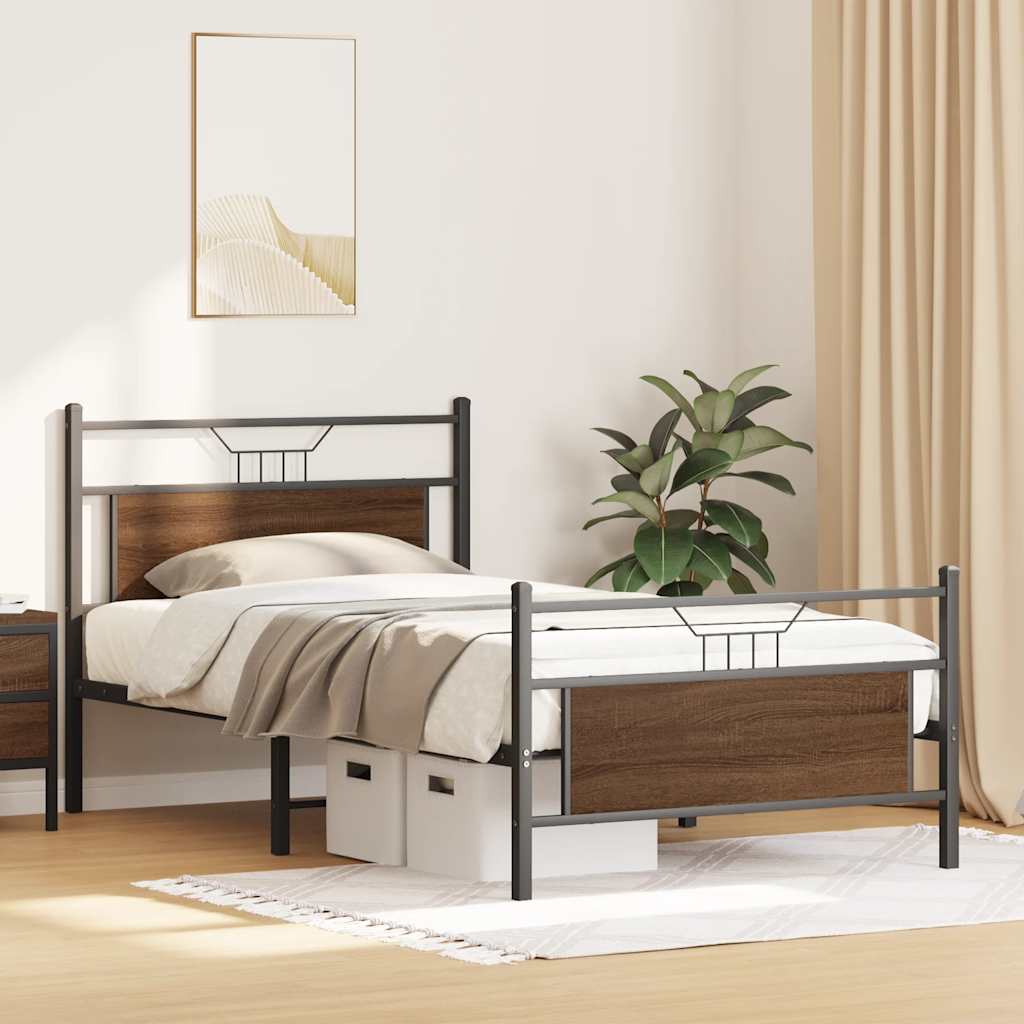 vidaXL Cadru de pat fără saltea Stejar maro 107x203 cm Lemn prelucrat