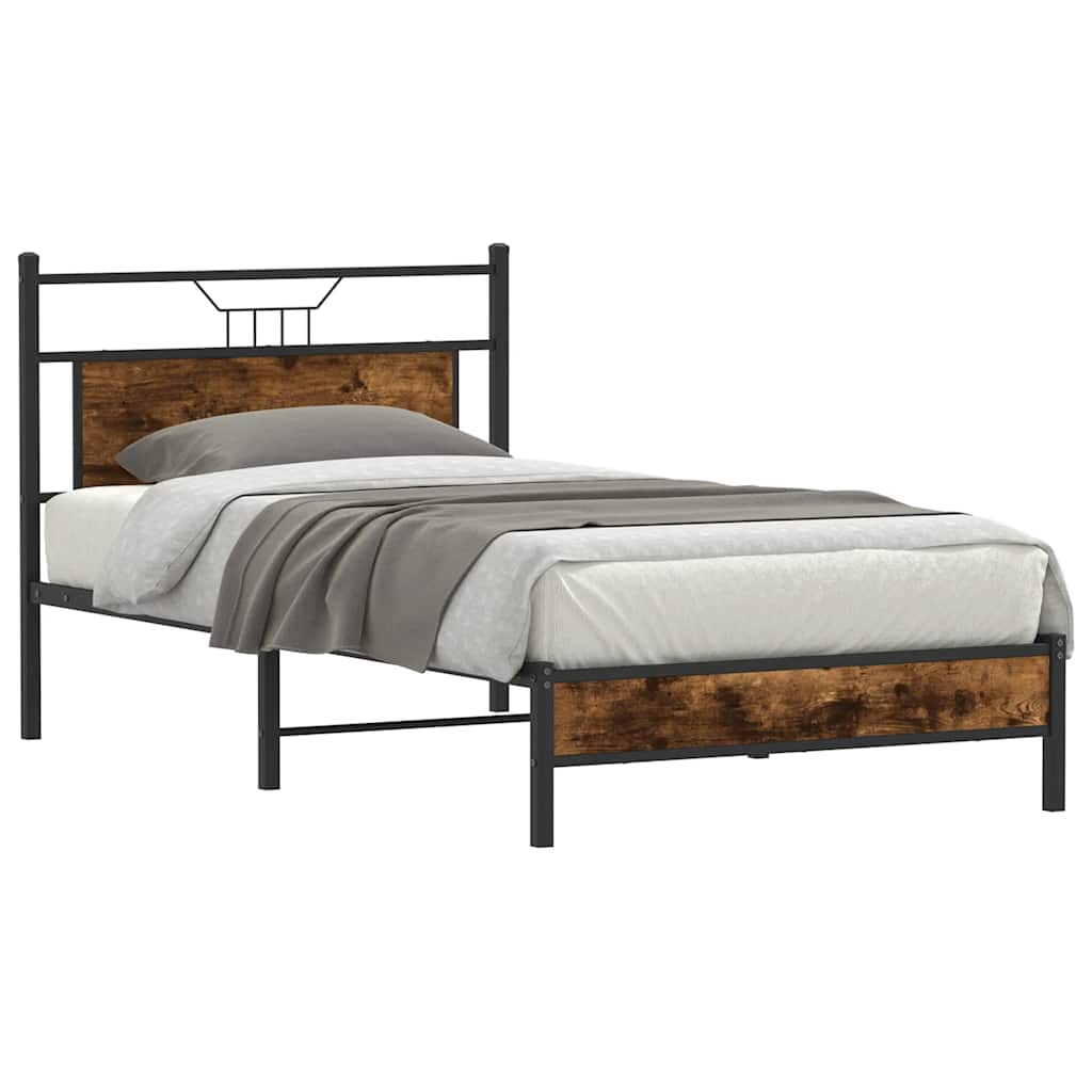 vidaXL Cadru de pat fără saltea Stejar afumat 107x203cm Lemn prelucrat vidaXL Cadru de pat fără saltea Stejar afumat 107x203cm Lemn prelucrat