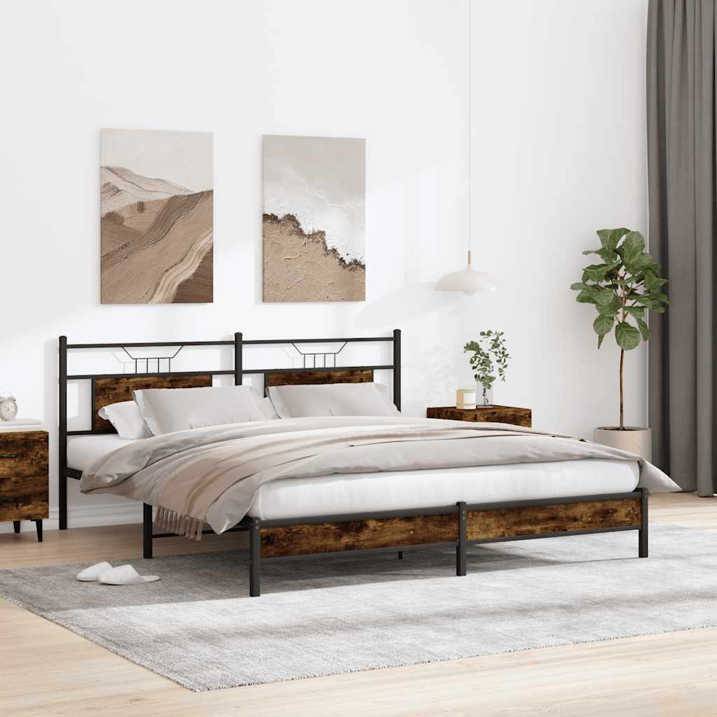 vidaXL Cadru de pat fără saltea Stejar afumat 183x213cm Lemn prelucrat