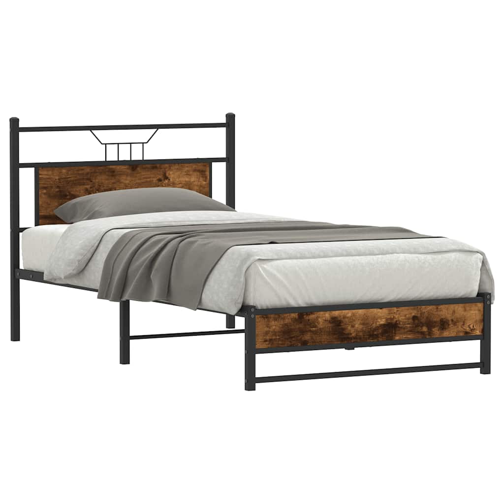 vidaXL Cadru de pat fără saltea Stejar afumat 107x203cm Lemn prelucrat vidaXL Cadru de pat fără saltea Stejar afumat 107x203cm Lemn prelucrat
