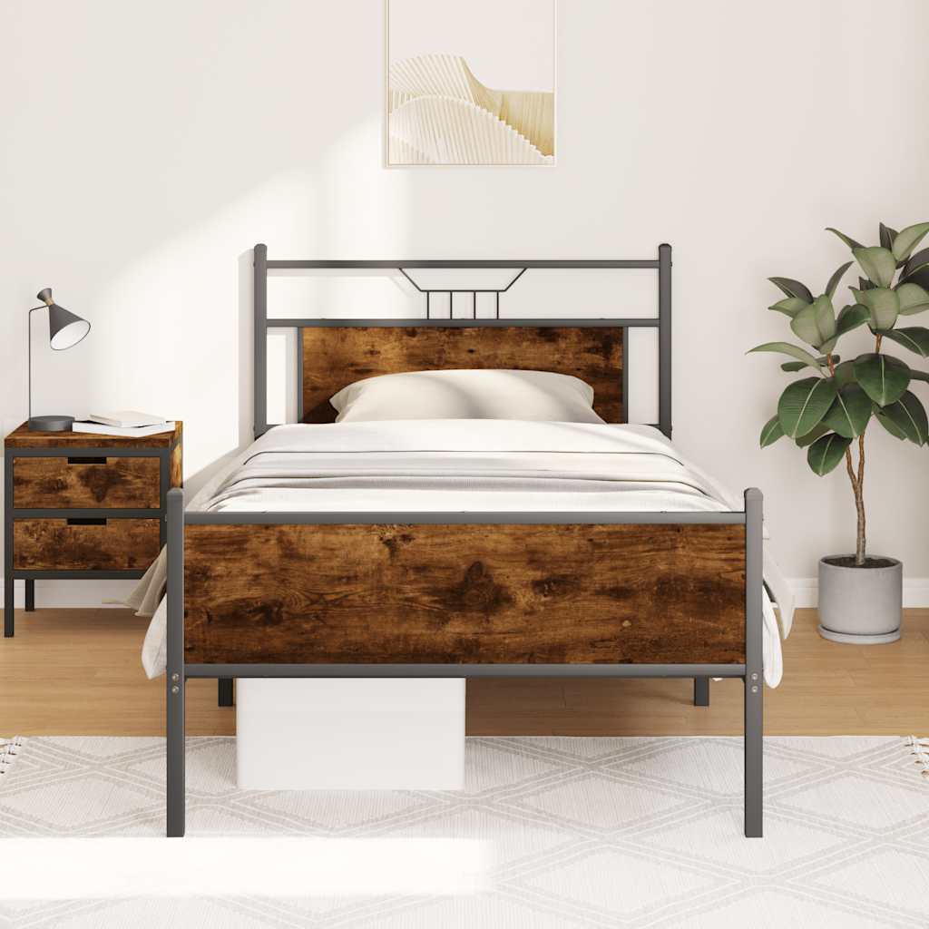 vidaXL Cadru de pat fără saltea Stejar afumat 107x203cm Lemn prelucrat vidaXL Cadru de pat fără saltea Stejar afumat 107x203cm Lemn prelucrat