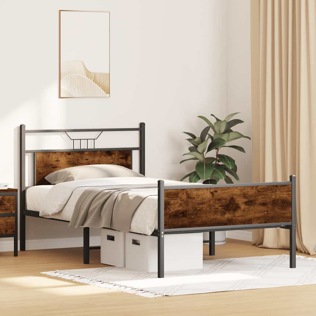 vidaXL Cadru de pat fără saltea Stejar afumat 107x203cm Lemn prelucrat vidaXL Cadru de pat fără saltea Stejar afumat 107x203cm Lemn prelucrat