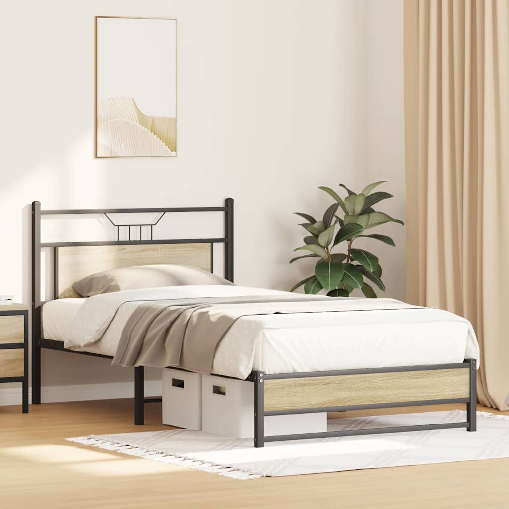 vidaXL Cadru de pat fără saltea Stejar Sonoma 107x203cm Lemn prelucrat vidaXL Cadru de pat fără saltea Stejar Sonoma 107x203cm Lemn prelucrat