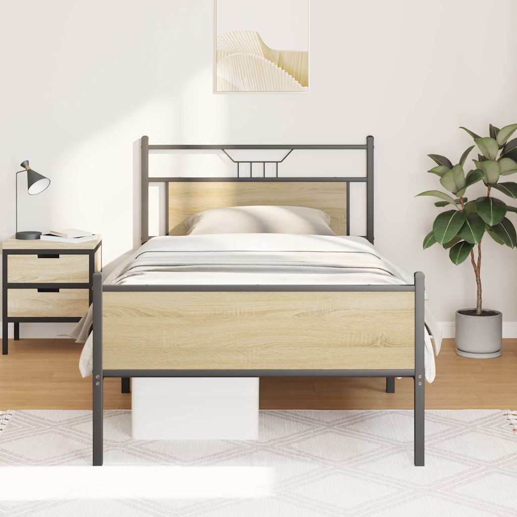vidaXL Cadru de pat fără saltea Stejar Sonoma 107x203cm Lemn prelucrat vidaXL Cadru de pat fără saltea Stejar Sonoma 107x203cm Lemn prelucrat