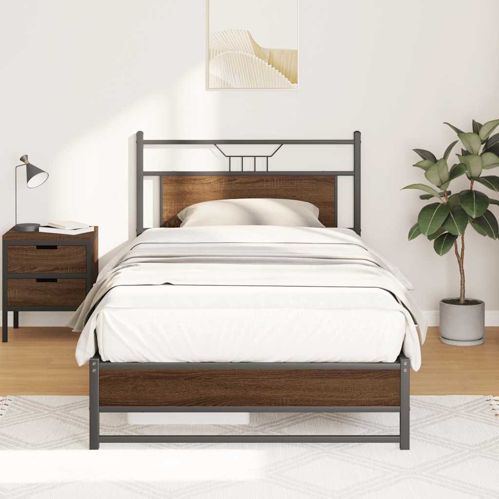 vidaXL Cadru de pat fără saltea Stejar maro 107x203 cm Lemn prelucrat