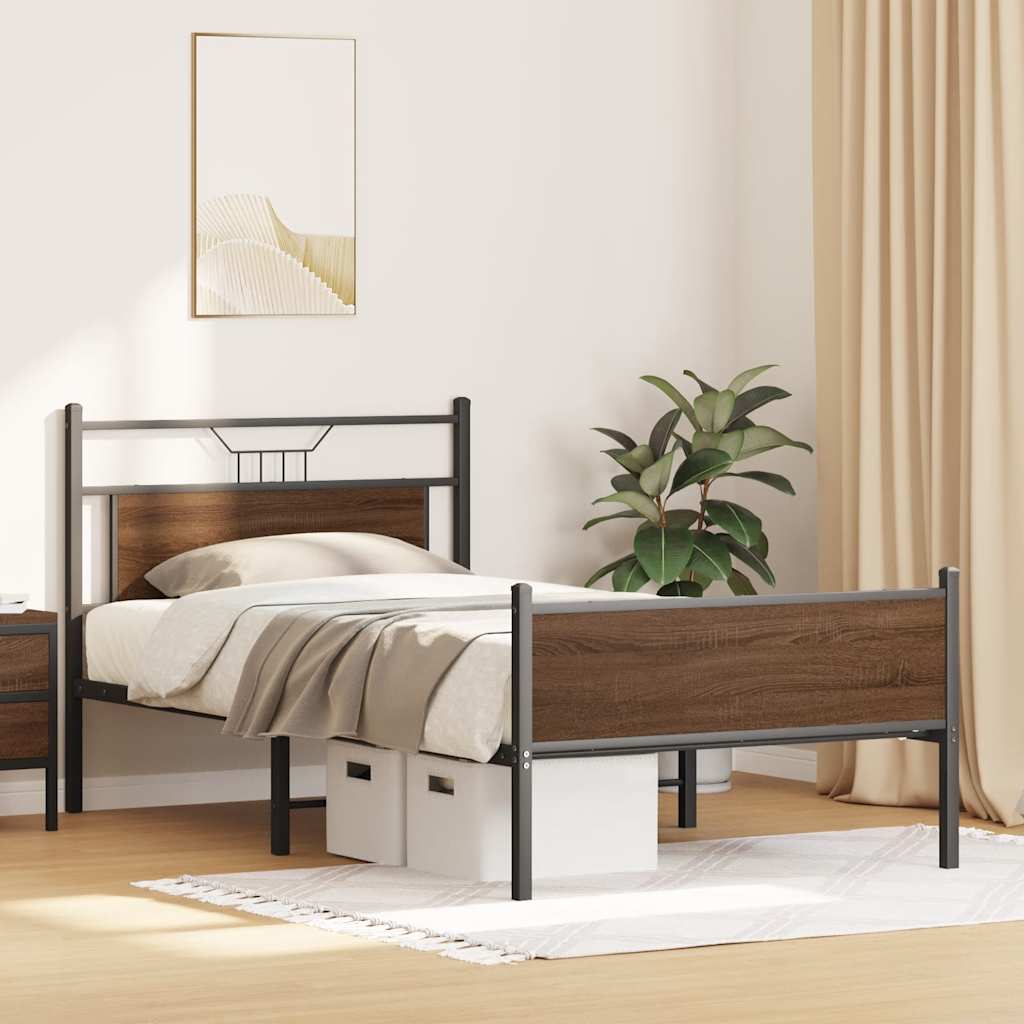 vidaXL Cadru de pat fără saltea Stejar maro 107x203 cm Lemn prelucrat