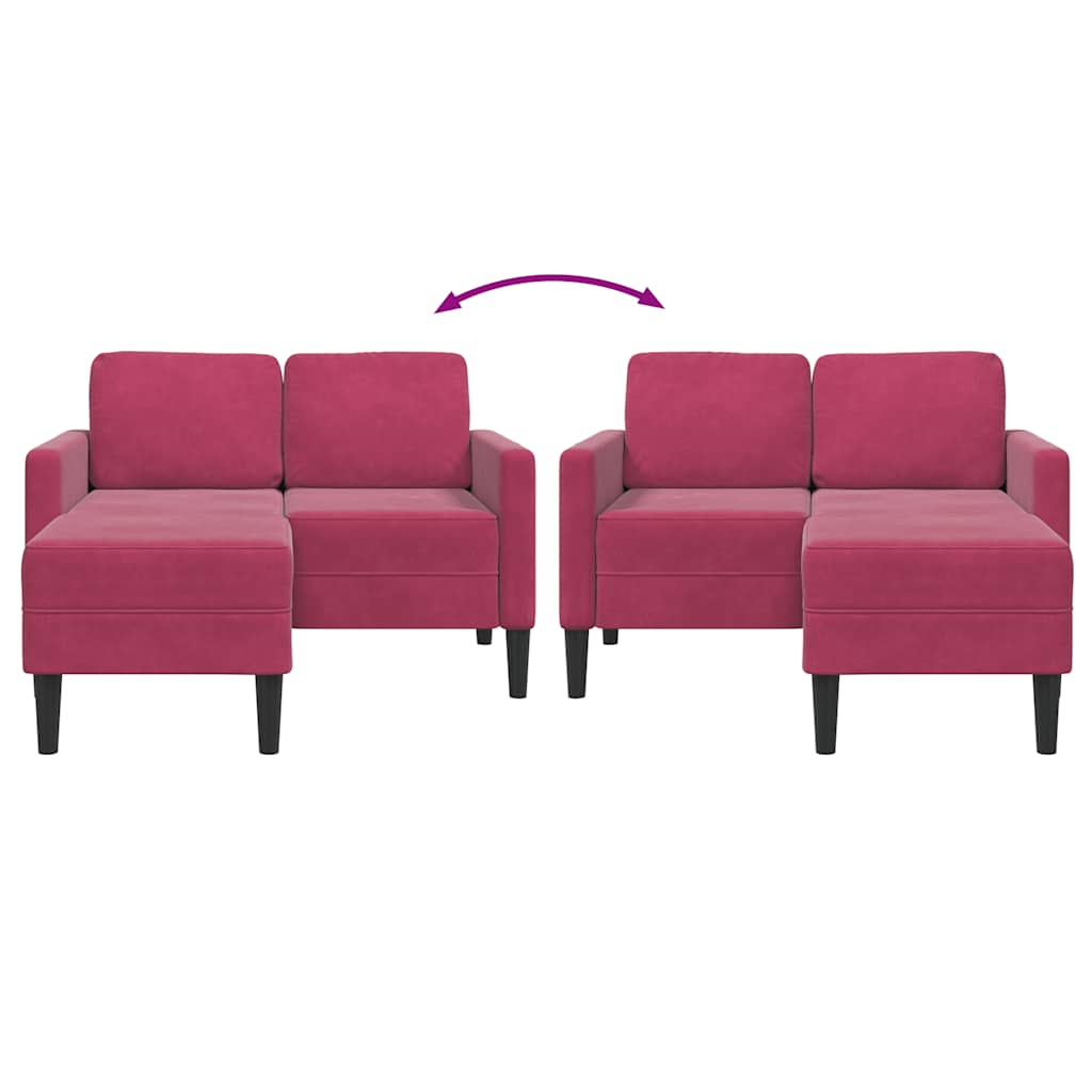 vidaXL Canapea cu 2 locuri cu șezlong în formă de L Roșu Vin catifea