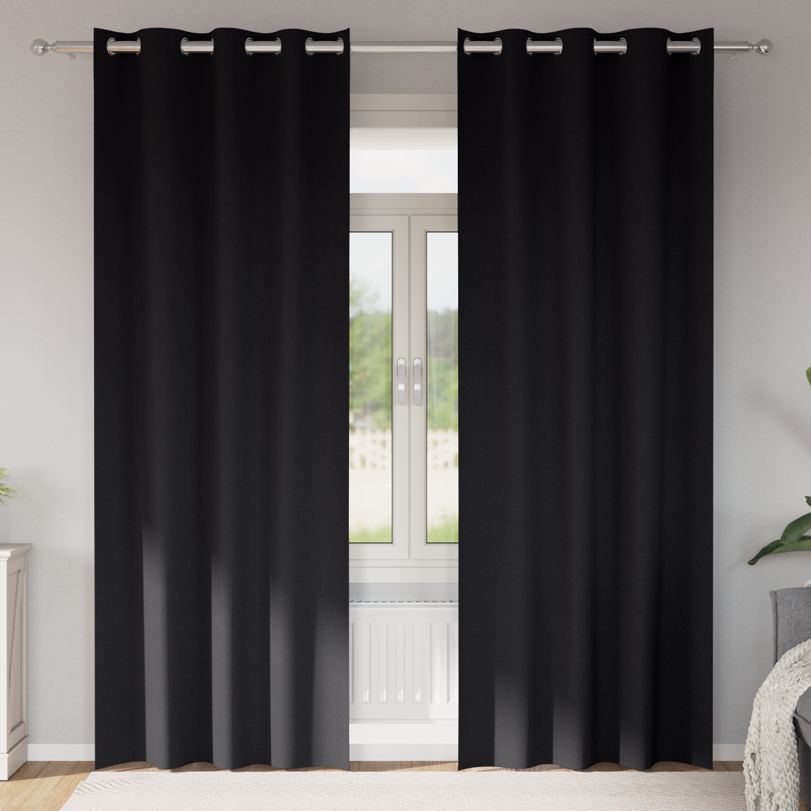 vidaXL Perdele cu perdele 2 pcs Negru 245 x 140 cm Poliester