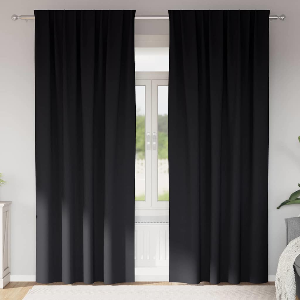 vidaXL Perdele cu perdele 2 pcs Negru 245 x 140 cm Poliester vidaXL Perdele cu perdele 2 pcs Negru 245 x 140 cm Poliester