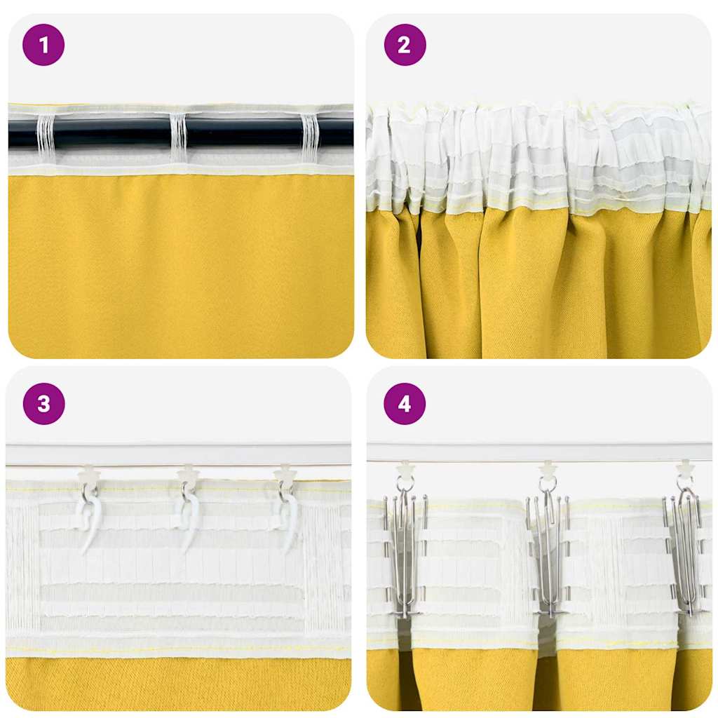 vidaXL Perdele cu perdele 2 pcs galben muștar 225 x 140 cm Poliester
