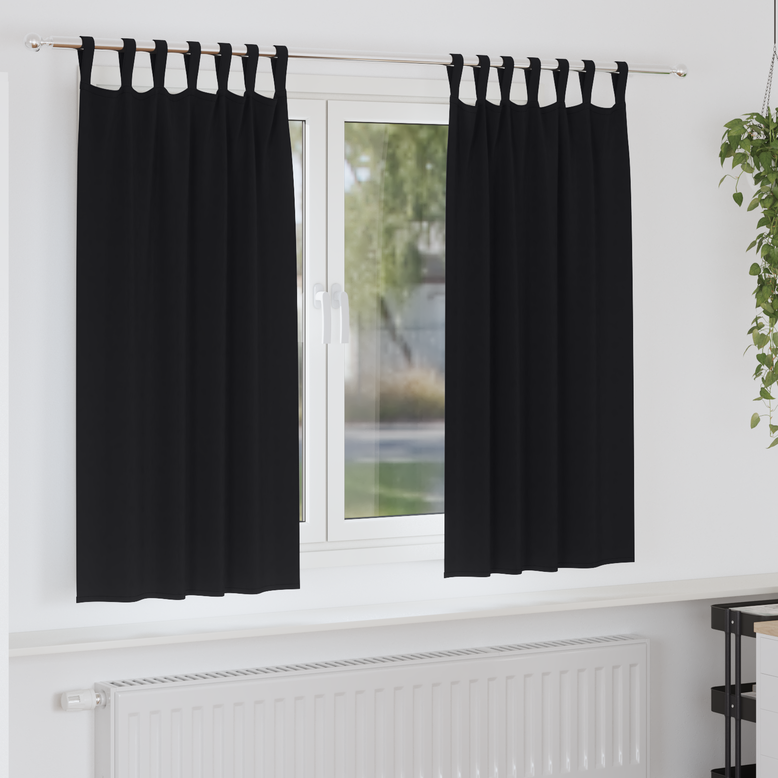 vidaXL Perdele cu perdele 2 pcs Negru Poliester vidaXL Perdele cu perdele 2 pcs Negru Poliester
