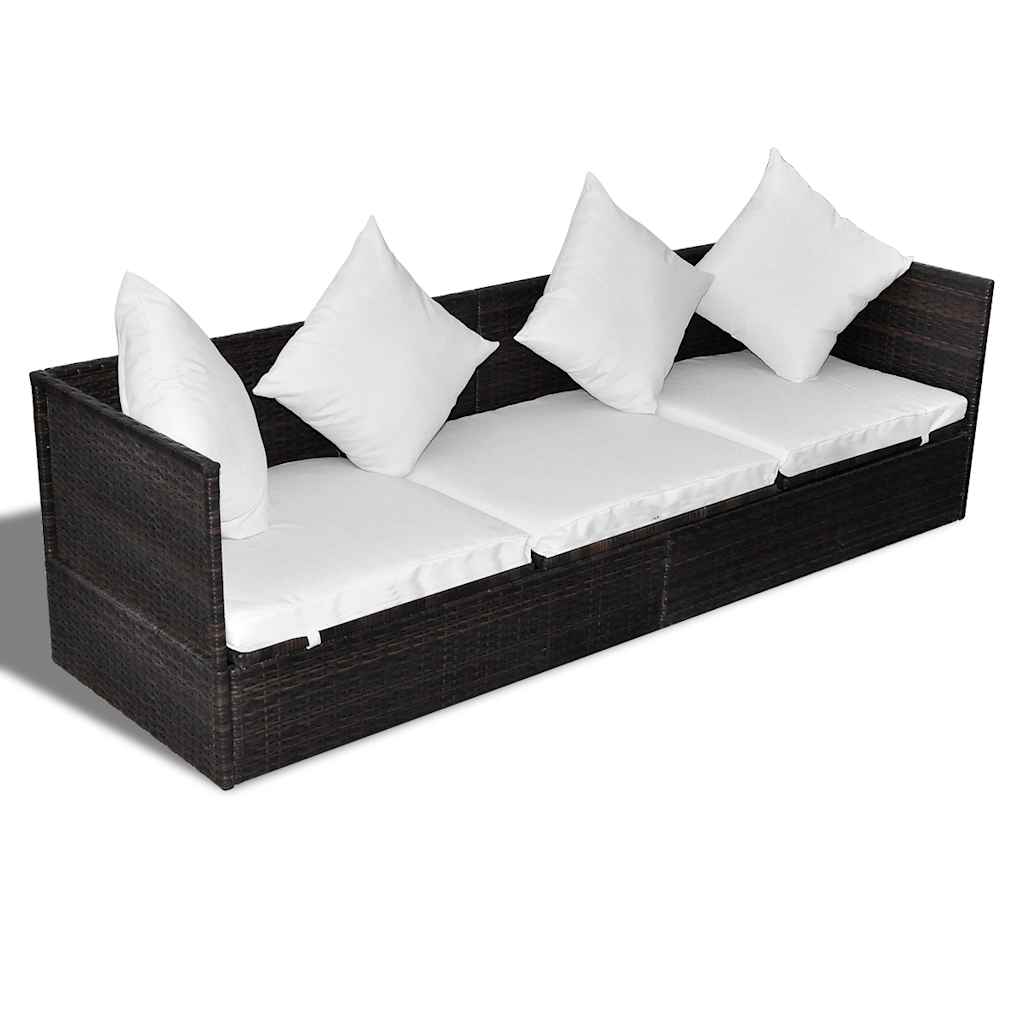 vidaXL Șezlong cu pernă Ajustabil Maro 200 x 60 x 58 cm Rattan poli