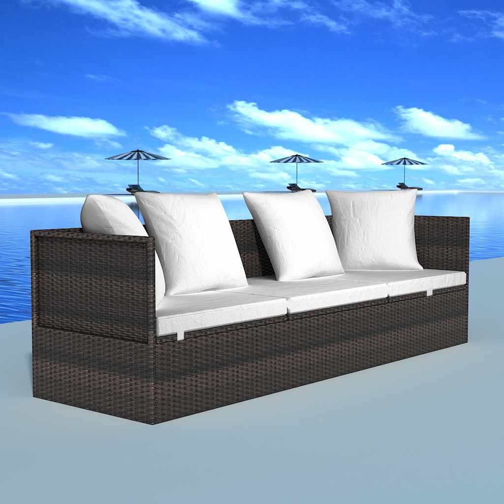 vidaXL Șezlong cu pernă Ajustabil Maro 200 x 60 x 58 cm Rattan poli