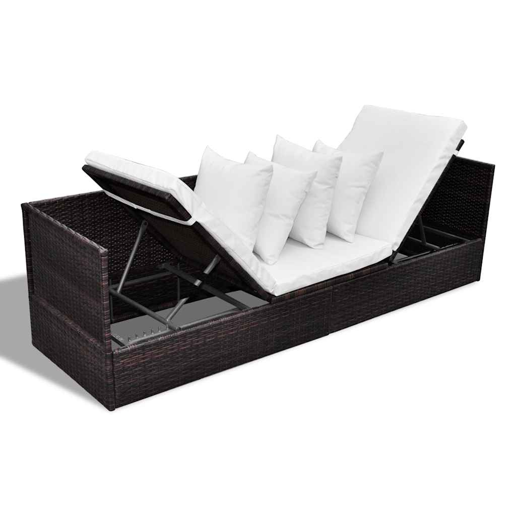 vidaXL Șezlong cu pernă Ajustabil Maro 200 x 60 x 58 cm Rattan poli