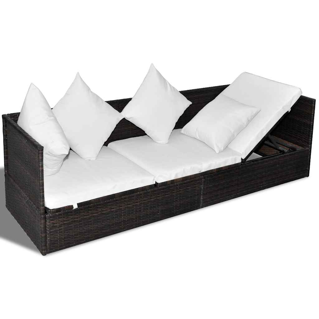 vidaXL Șezlong cu pernă Ajustabil Maro 200 x 60 x 58 cm Rattan poli