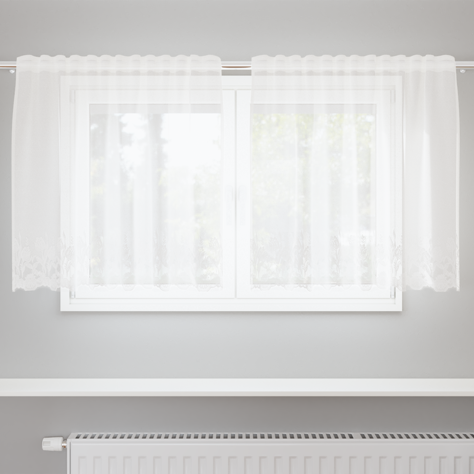 vidaXL Cortină din Dantelă cu perdele Floral Alb 150 x 80 cm Poliester