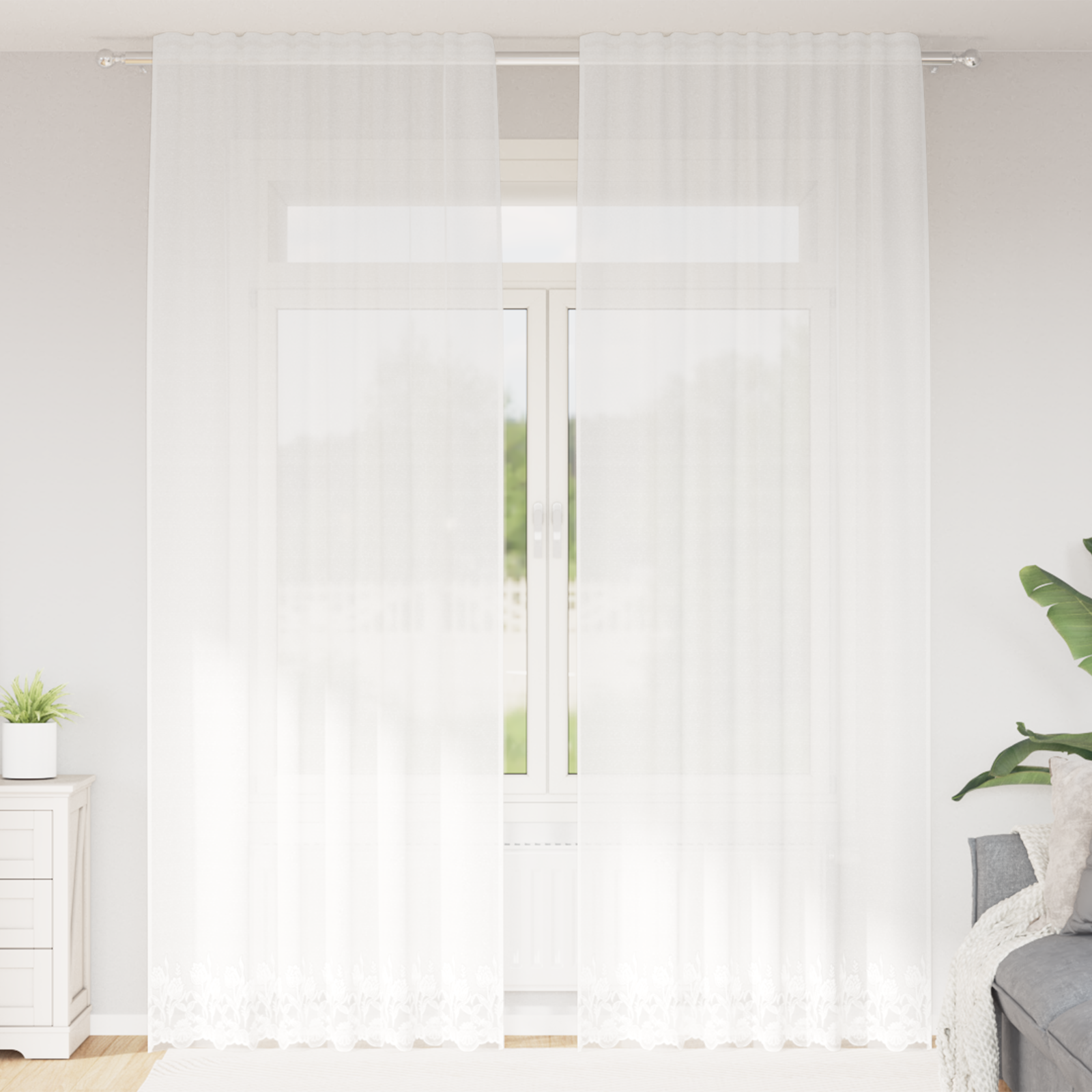 vidaXL Cortină din Dantelă cu perdele Floral Alb 150 x 260 cm Poliester vidaXL Cortină din Dantelă cu perdele Floral Alb 150 x 260 cm Poliester