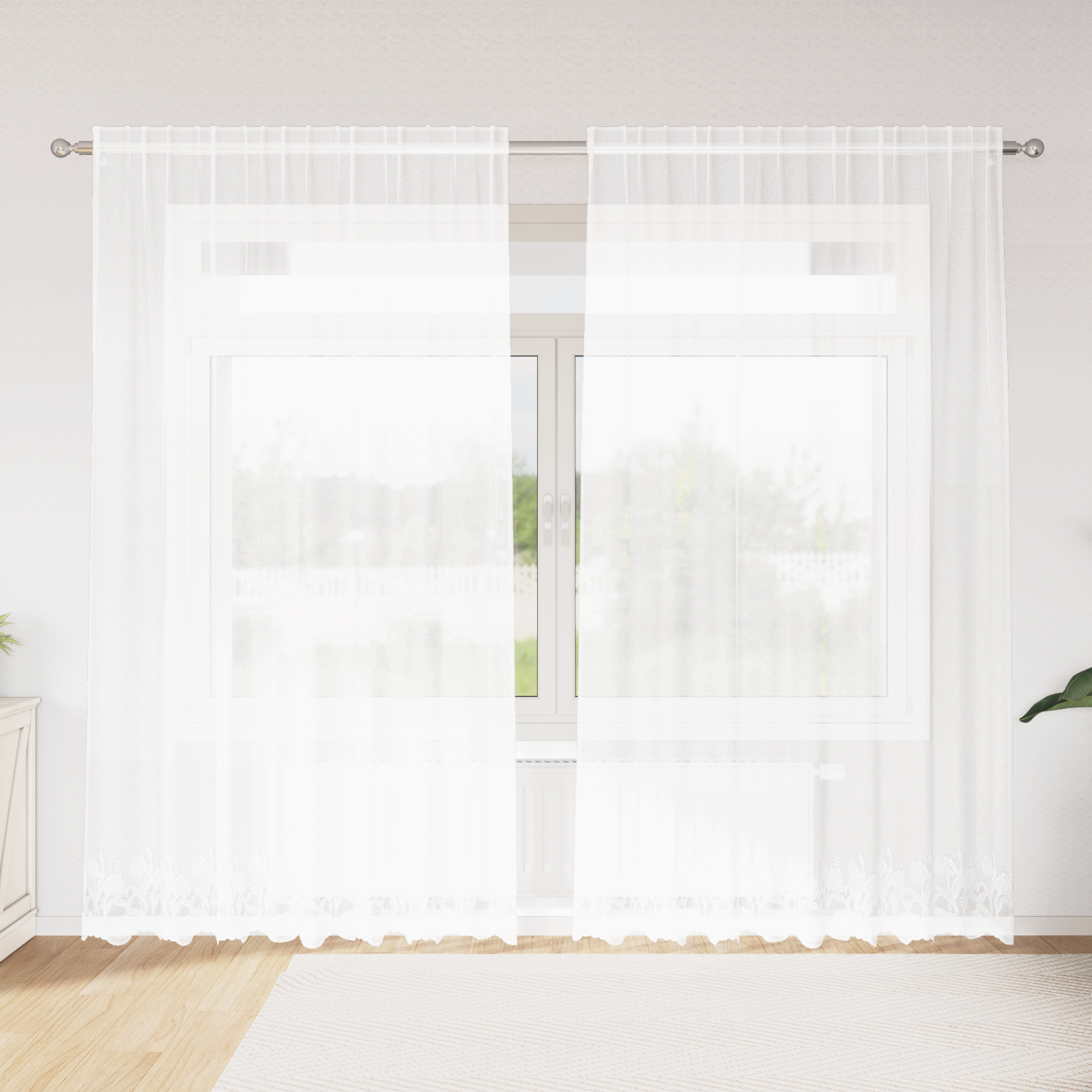 vidaXL Cortină din Dantelă cu perdele Floral Alb 200 x 220 cm Poliester vidaXL Cortină din Dantelă cu perdele Floral Alb 200 x 220 cm Poliester