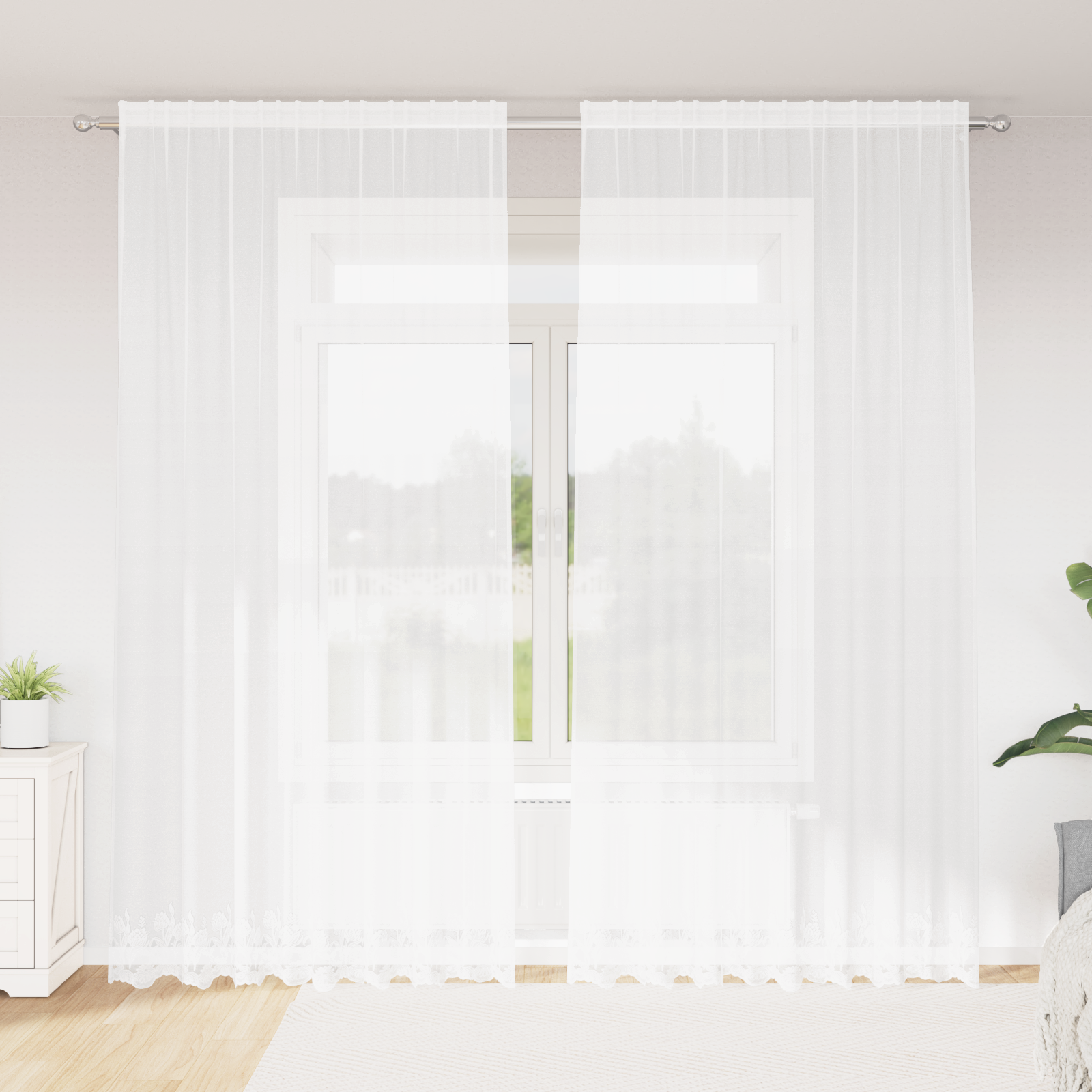 vidaXL Cortină din Dantelă cu perdele Floral Alb 200 x 280 cm Poliester vidaXL Cortină din Dantelă cu perdele Floral Alb 200 x 280 cm Poliester