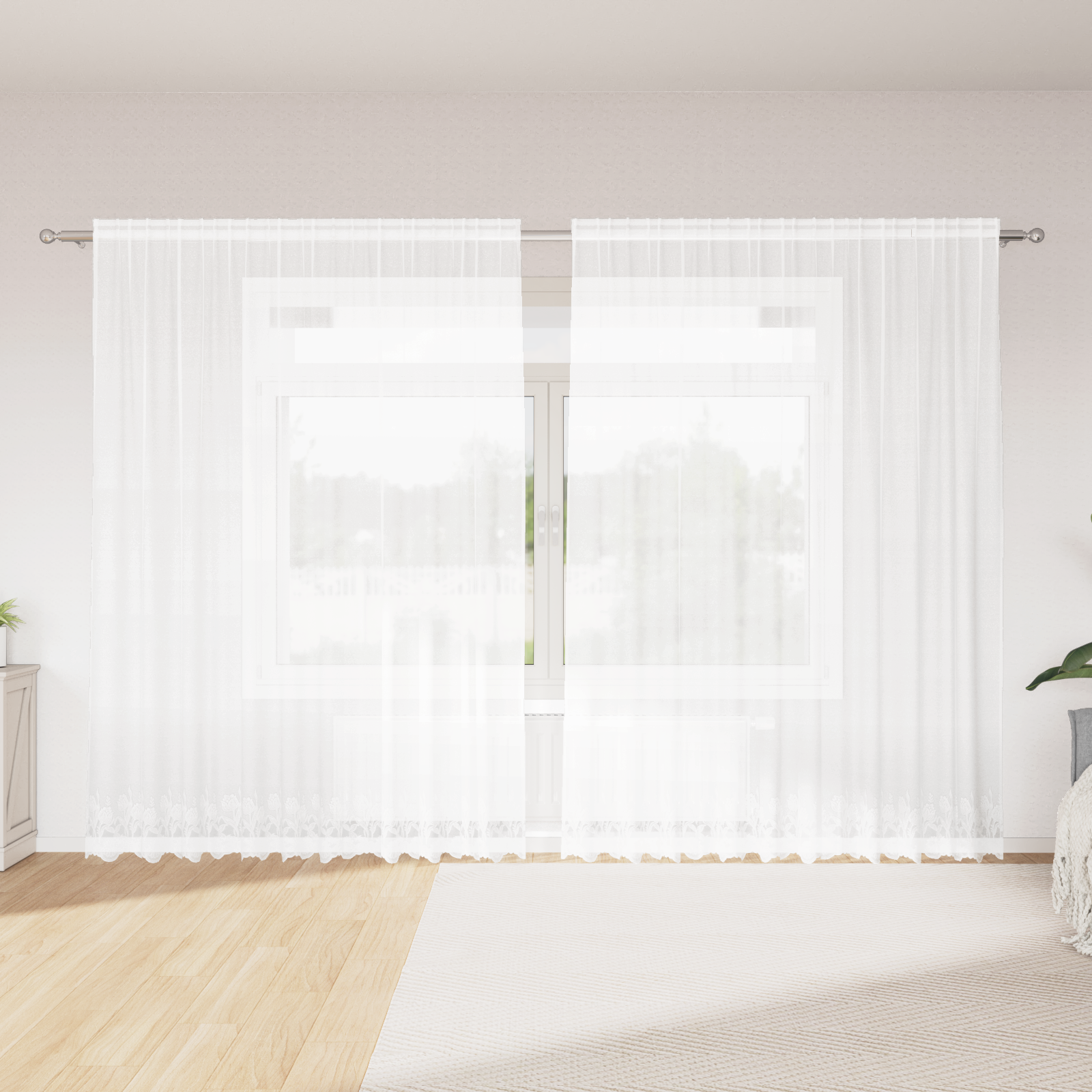 vidaXL Cortină din Dantelă cu perdele Floral Alb 300 x 245 cm Poliester vidaXL Cortină din Dantelă cu perdele Floral Alb 300 x 245 cm Poliester