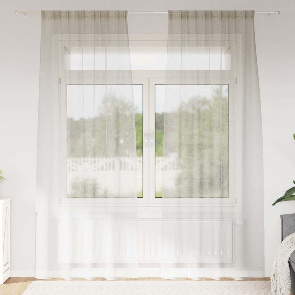 vidaXL Cortină din Voile cu perdele 2 pcs Crem 245 x 140 cm Poliester