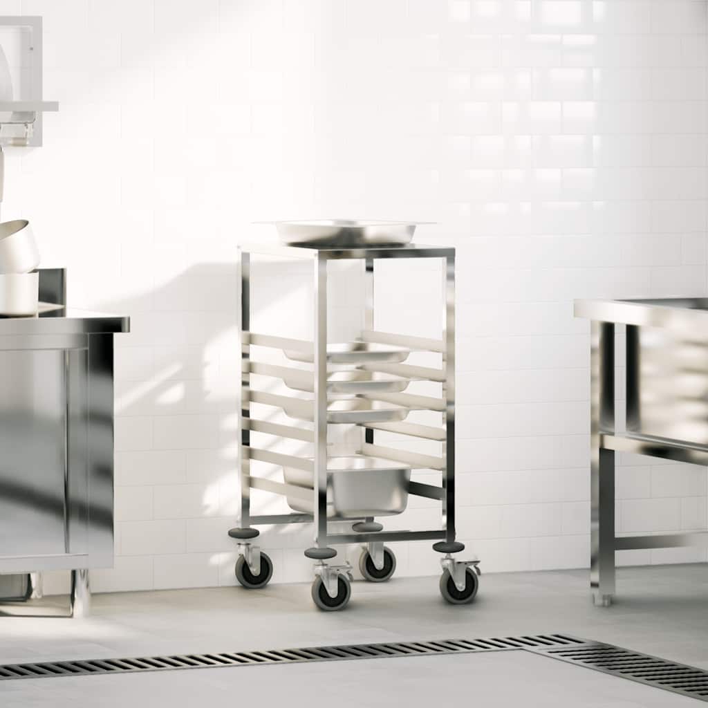 vidaXL Cărucior cu tăvi cu 6 containere GN 39x55x87 cm oțel inoxidabil vidaXL Cărucior cu tăvi cu 6 containere GN 39x55x87 cm oțel inoxidabil