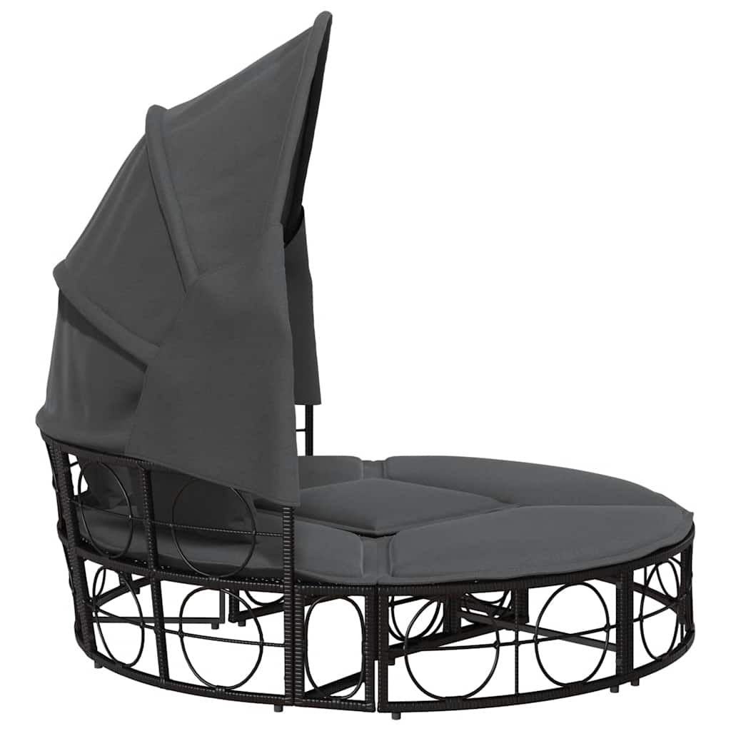 vidaXL Pat șezlong pentru exterior cu baldachin, negru, poliratan vidaXL Pat șezlong pentru exterior cu baldachin, negru, poliratan