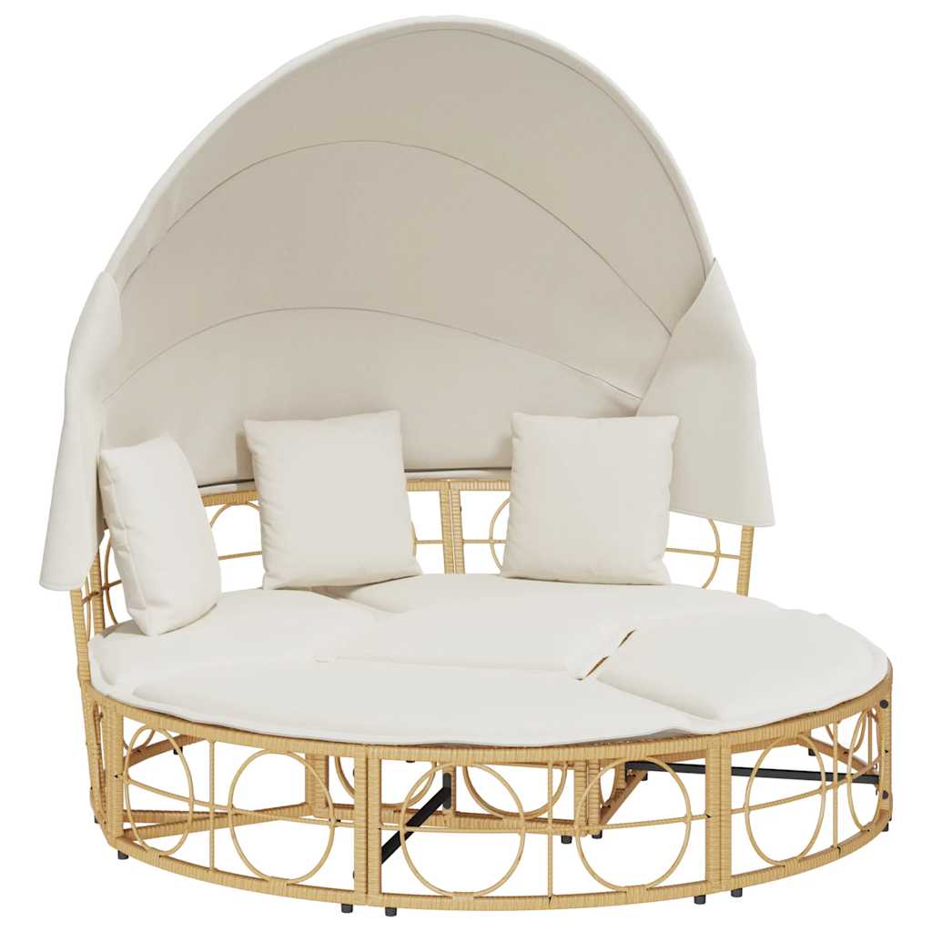 vidaXL Pat Lounge în aer liber cu baldachin și perne Poly Rattan vidaXL Pat Lounge în aer liber cu baldachin și perne Poly Rattan