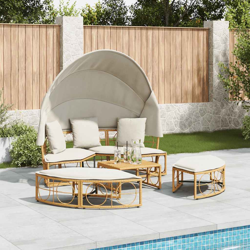 vidaXL Pat Lounge în aer liber cu baldachin și perne Poly Rattan vidaXL Pat Lounge în aer liber cu baldachin și perne Poly Rattan