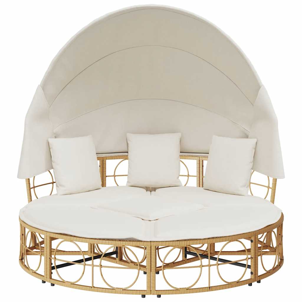 vidaXL Pat Lounge în aer liber cu baldachin și perne Poly Rattan vidaXL Pat Lounge în aer liber cu baldachin și perne Poly Rattan