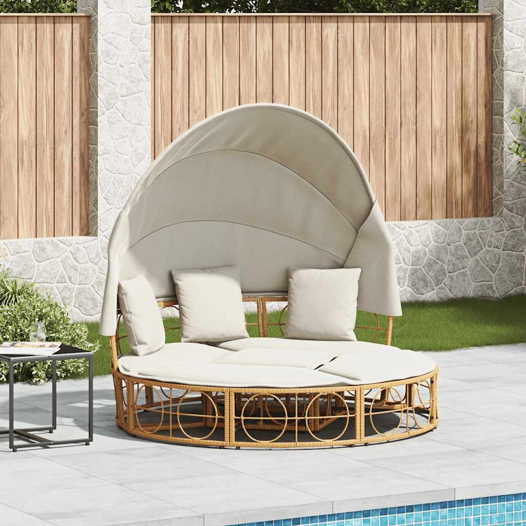 vidaXL Pat Lounge în aer liber cu baldachin și perne Poly Rattan vidaXL Pat Lounge în aer liber cu baldachin și perne Poly Rattan