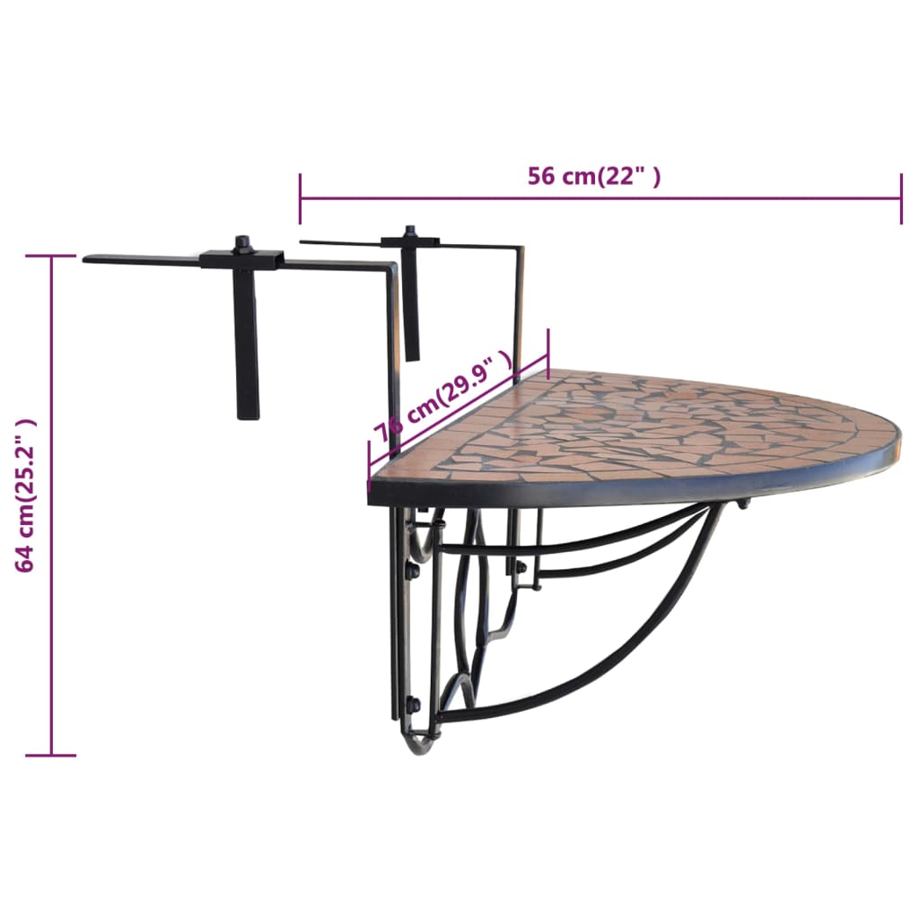 vidaXL Masă de balcon suspendată, cărămiziu, mozaic