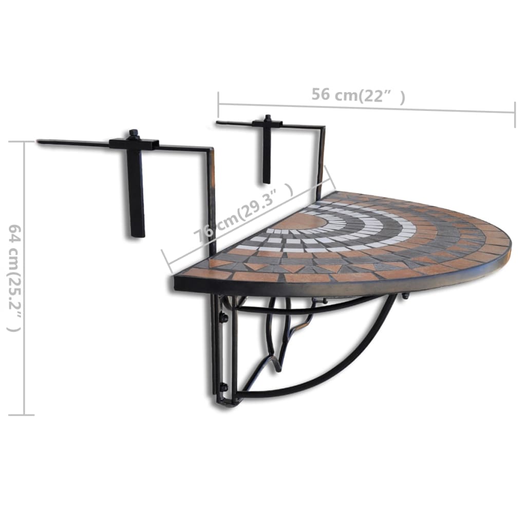 vidaXL Masă de balcon suspendată, cărămiziu și alb, mozaic vidaXL Masă de balcon suspendată, cărămiziu și alb, mozaic