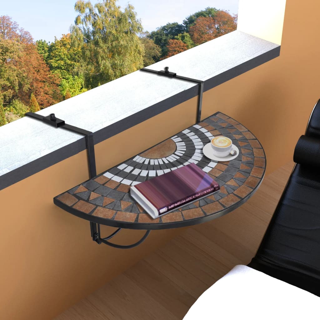 vidaXL Masă de balcon suspendată, cărămiziu și alb, mozaic vidaXL Masă de balcon suspendată, cărămiziu și alb, mozaic