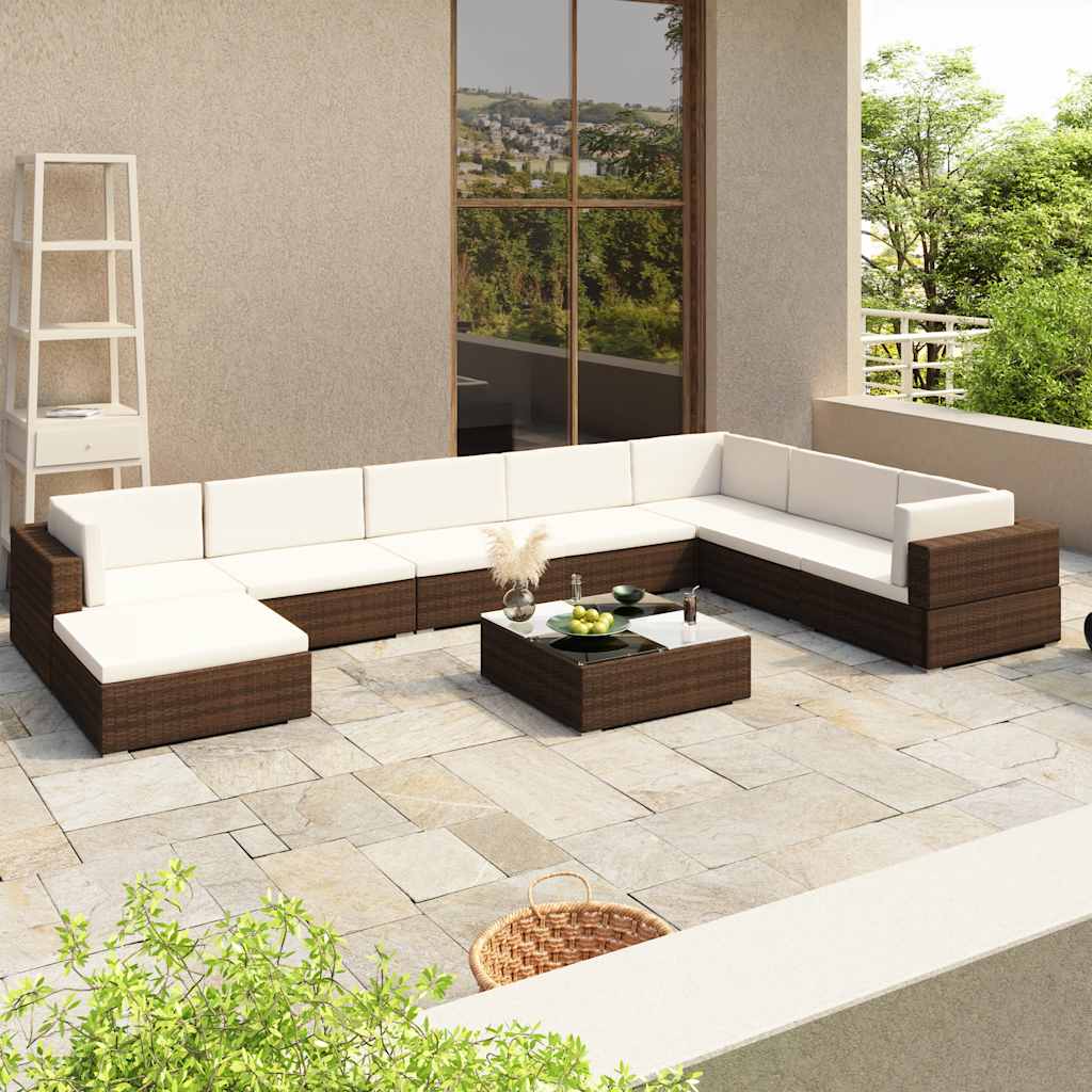 vidaXL Set mobilier de grădină cu perne, 8 piese, maro, poliratan vidaXL Set mobilier de grădină cu perne, 8 piese, maro, poliratan