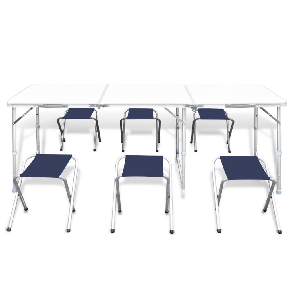 vidaXL Set masă de camping pliabilă cu 6 scaune, reglabil, 180x60 cm vidaXL Set masă de camping pliabilă cu 6 scaune, reglabil, 180x60 cm