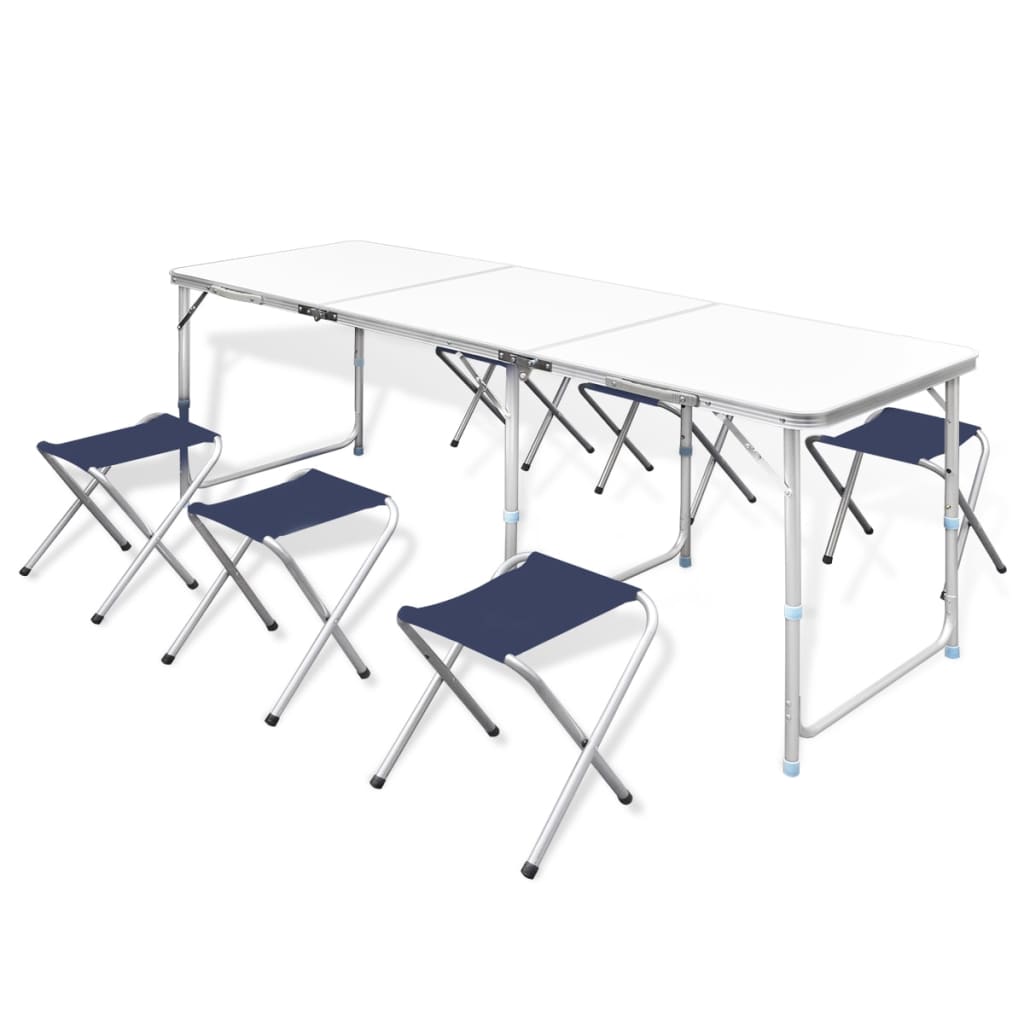 vidaXL Set masă de camping pliabilă cu 6 scaune, reglabil, 180x60 cm vidaXL Set masă de camping pliabilă cu 6 scaune, reglabil, 180x60 cm