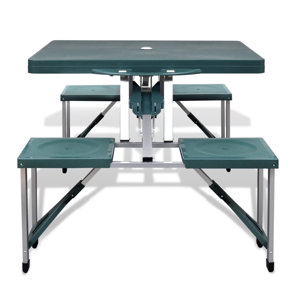 vidaXL Set camping masă/4 scaune pliabile, verde deschis, aluminiu vidaXL Set camping masă/4 scaune pliabile, verde deschis, aluminiu