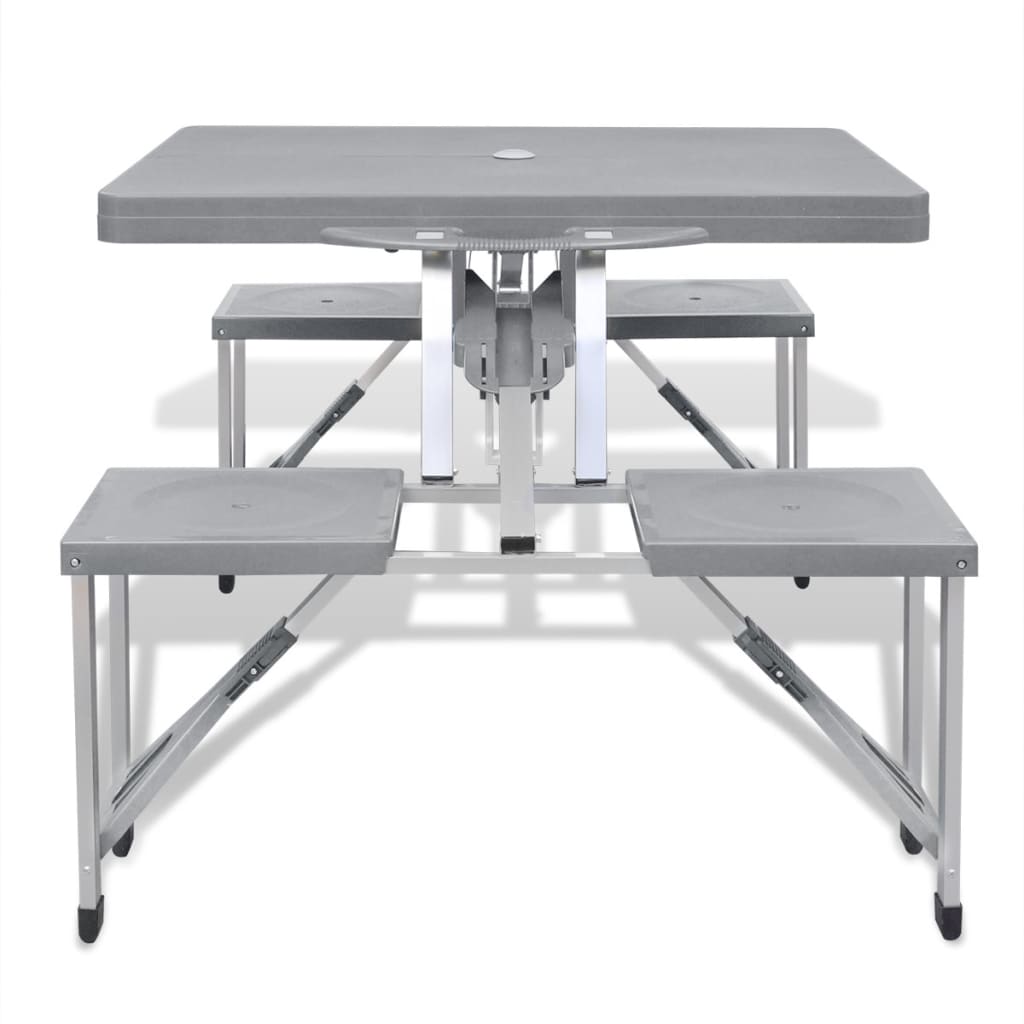 vidaXL Set camping masă/4 scaune pliabile, gri deschis, aluminiu vidaXL Set camping masă/4 scaune pliabile, gri deschis, aluminiu