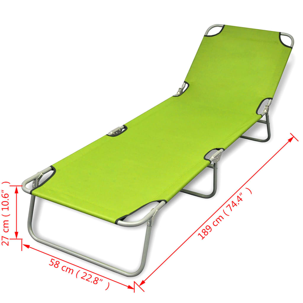 vidaXL Șezlong pliabil, verde măr, oțel vopsit electrostatic vidaXL Șezlong pliabil, verde măr, oțel vopsit electrostatic