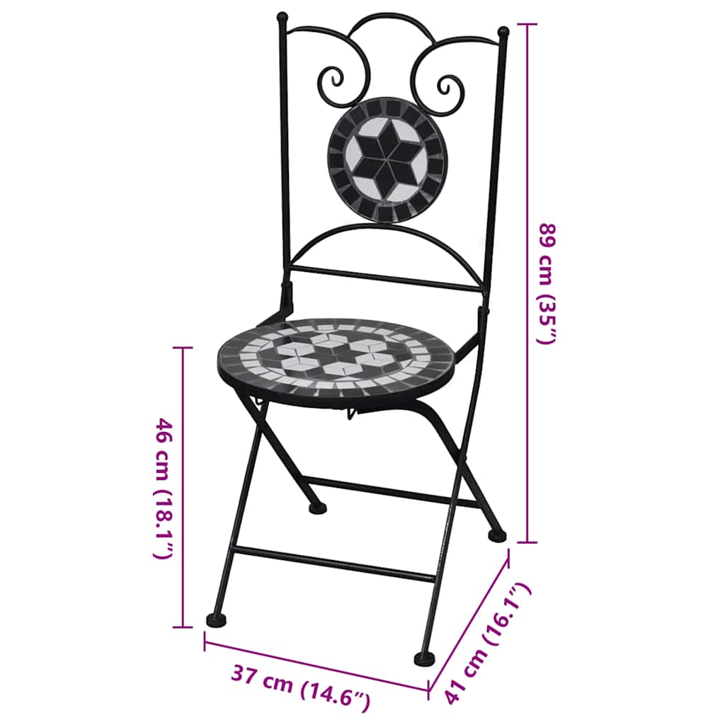 vidaXL Scaune bistro pliante, 2 buc., negru și alb, ceramică vidaXL Scaune bistro pliante, 2 buc., negru și alb, ceramică