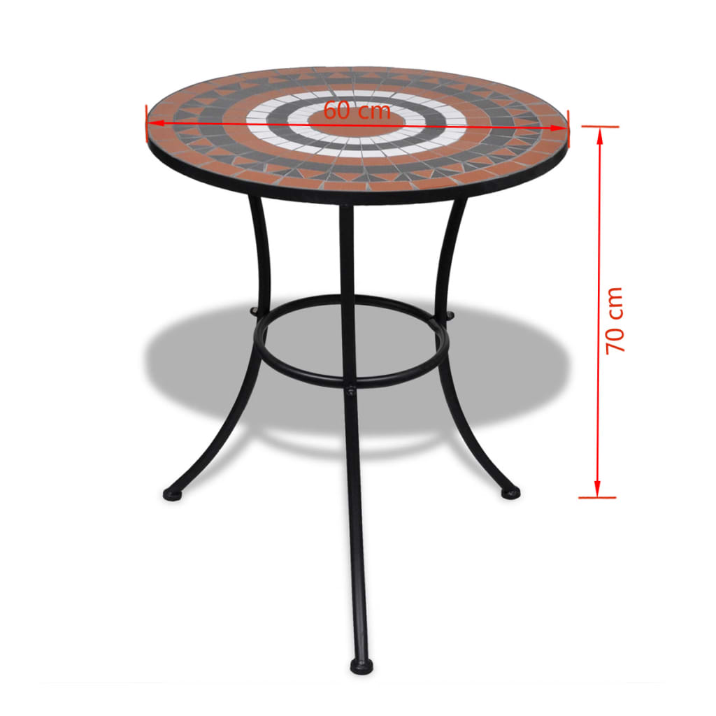 vidaXL Masă de bistro, cărămiziu și alb, 60 cm, mozaic