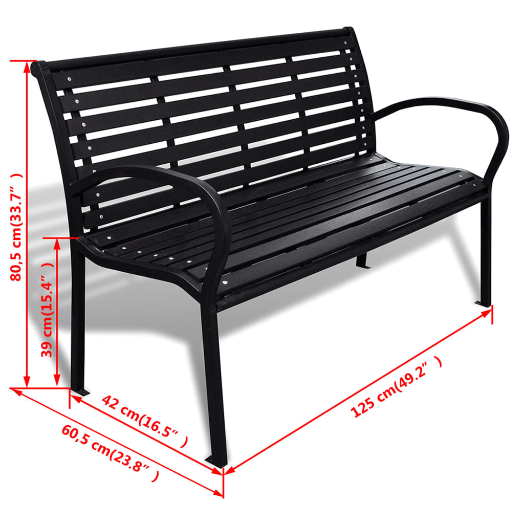 vidaXL Bancă de grădină, negru, 125 cm, oțel și WPC vidaXL Bancă de grădină, negru, 125 cm, oțel și WPC
