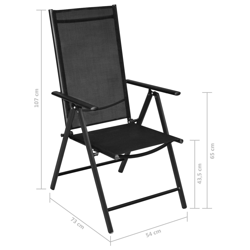 vidaXL Scaune pliante de grădină, 2 buc., negru, aluminiu & textilenă vidaXL Scaune pliante de grădină, 2 buc., negru, aluminiu & textilenă